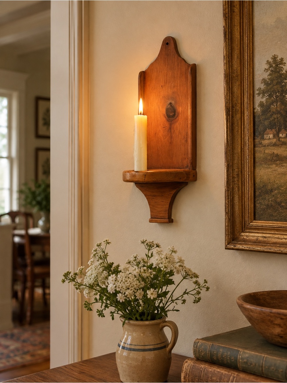 Wood Wall Sconce Candle Holder in Warm Brown